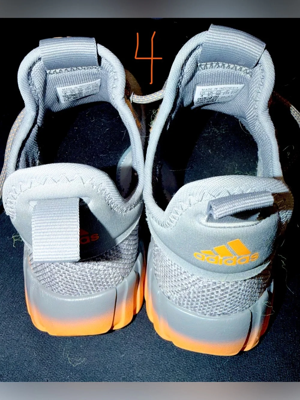 Boys Adidas Orange Grey Sneakers size 4